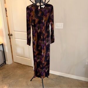 NWT Cloth & Stone Midi Dress Women's Small Abstract Crew Neck in Mulberry Haze